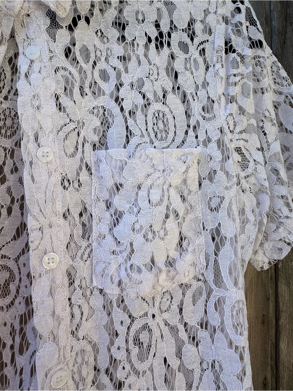 Notations White Lace Short Sleeve Button-Front Shirt - Picture 2 of 3